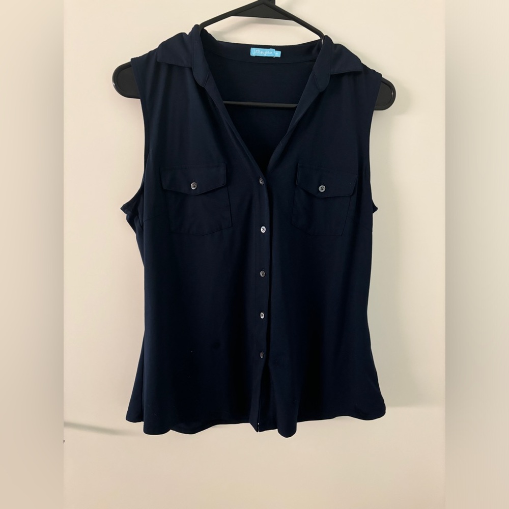 J. McLaughlin Navy Sleeveless Button Down Tank